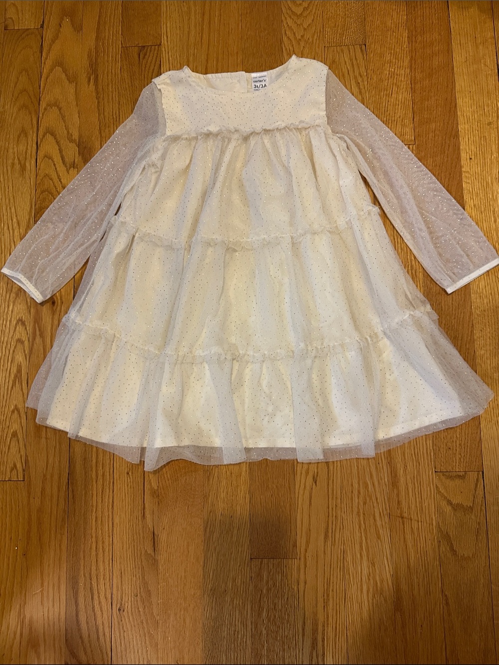 Tiered Long-Sleeve Dress with sparkles (that don’t come off), size 3T